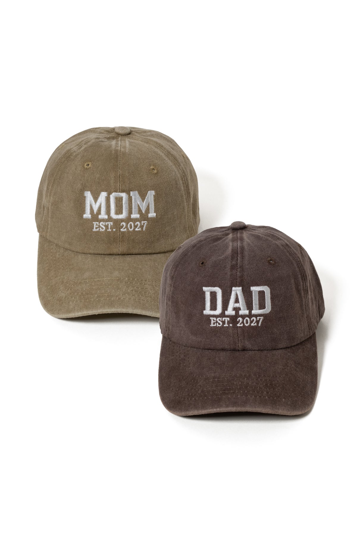 Nakışlı Şapka 2027 Mom Dad Şapka 2li paket Anne Baba Yıkamalı Kumaşlı Şapka Pamuklu Ayarlı